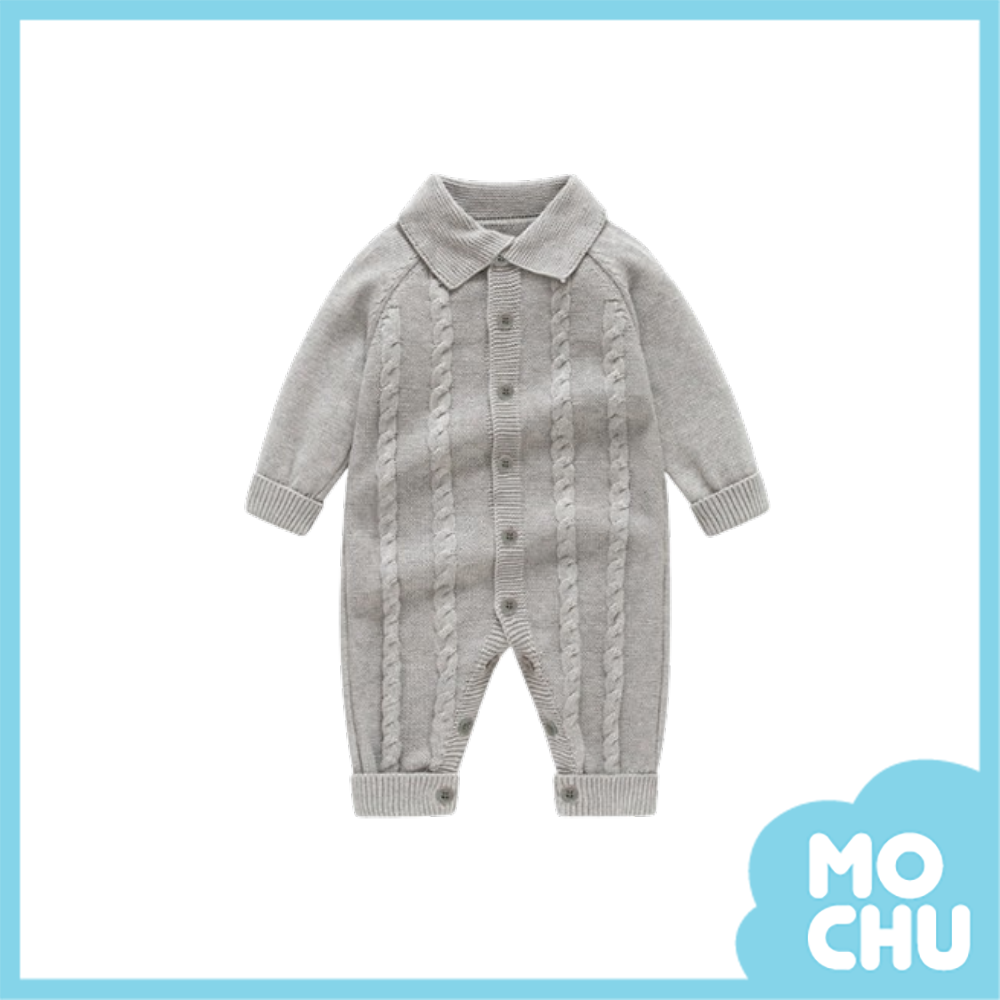 翻領直紋針織長袖連身衣(二色)