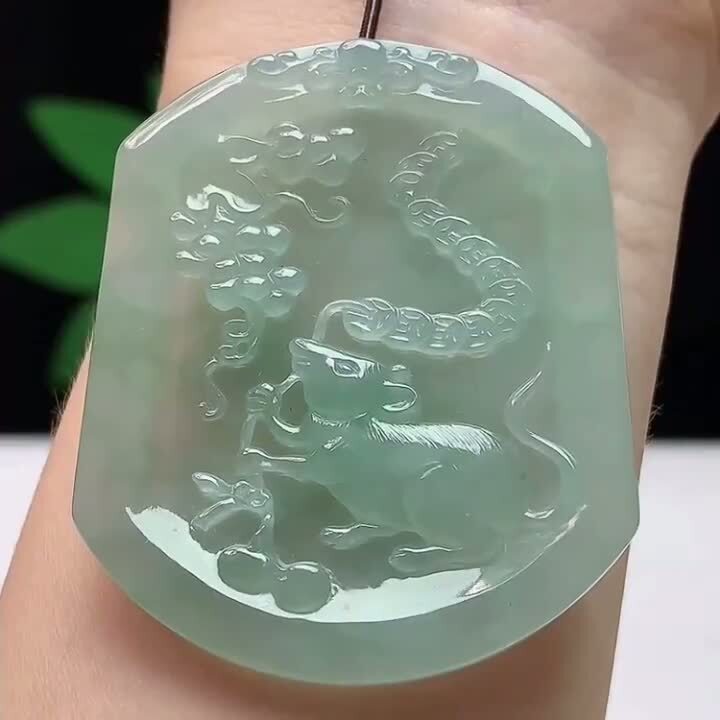 翡翠冰種飄花鼠牌,天然翡翠A玉, 緬甸玉, Jade, Jadeite