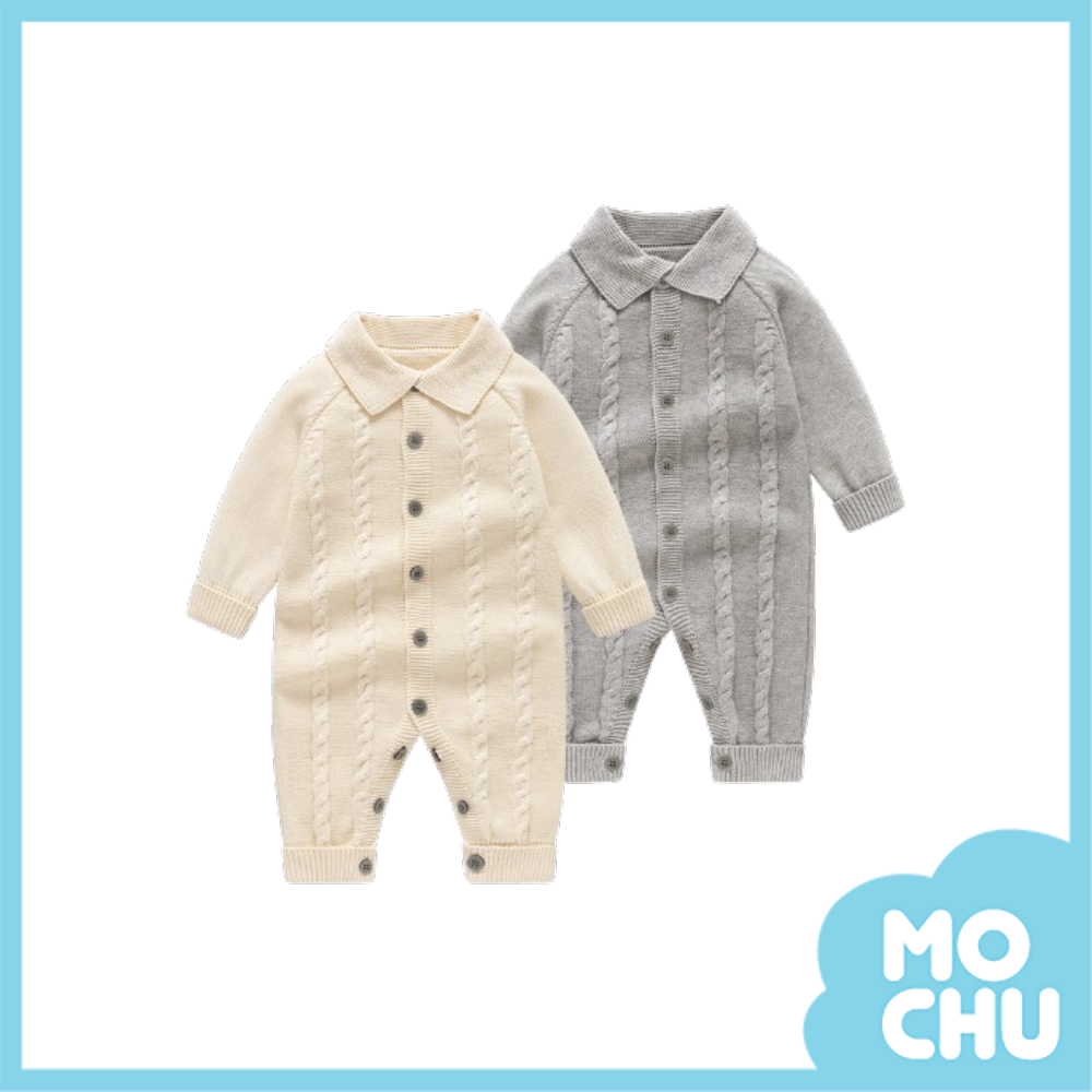 翻領直紋針織長袖連身衣(二色)