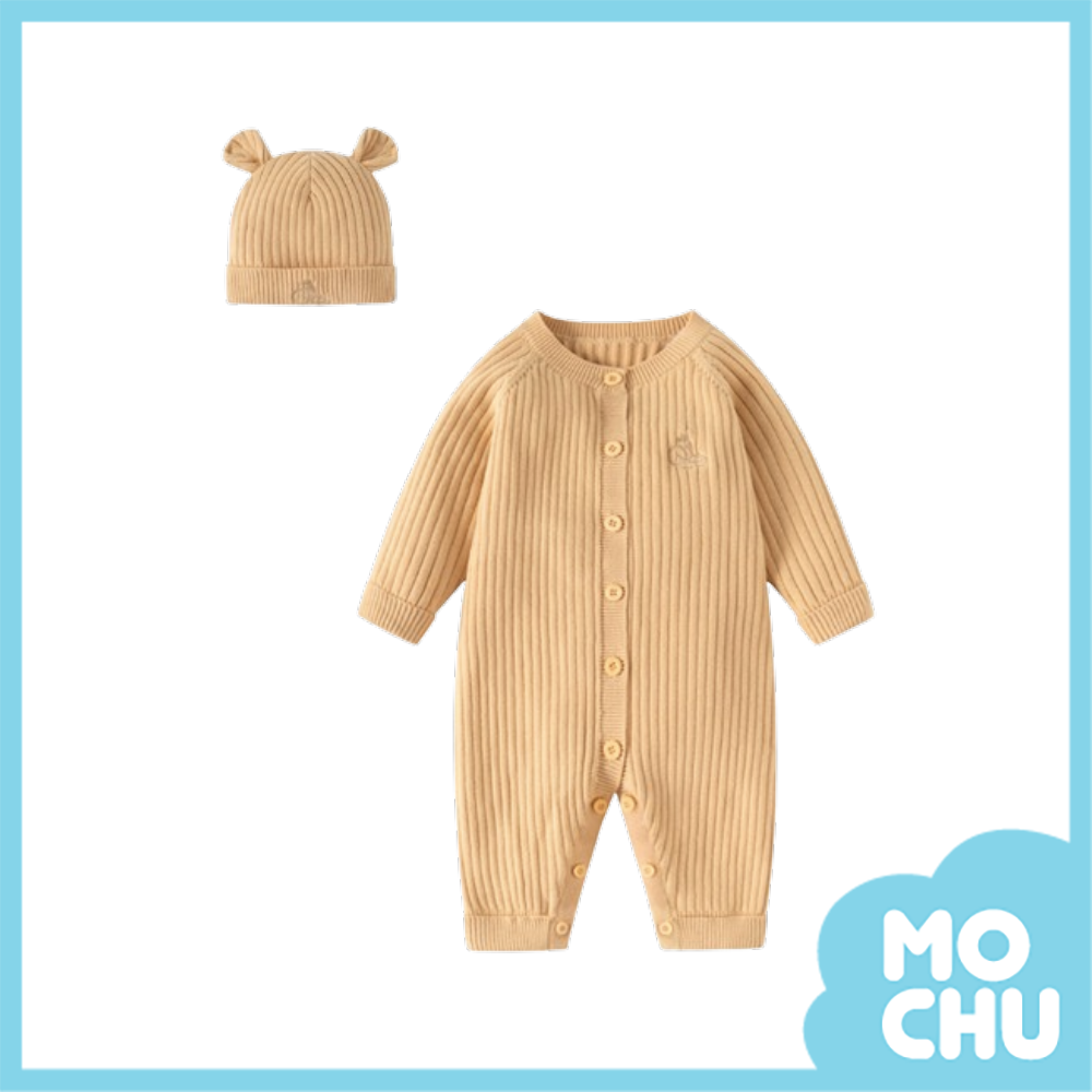 無領坑條針織長袖連身衣(二色)