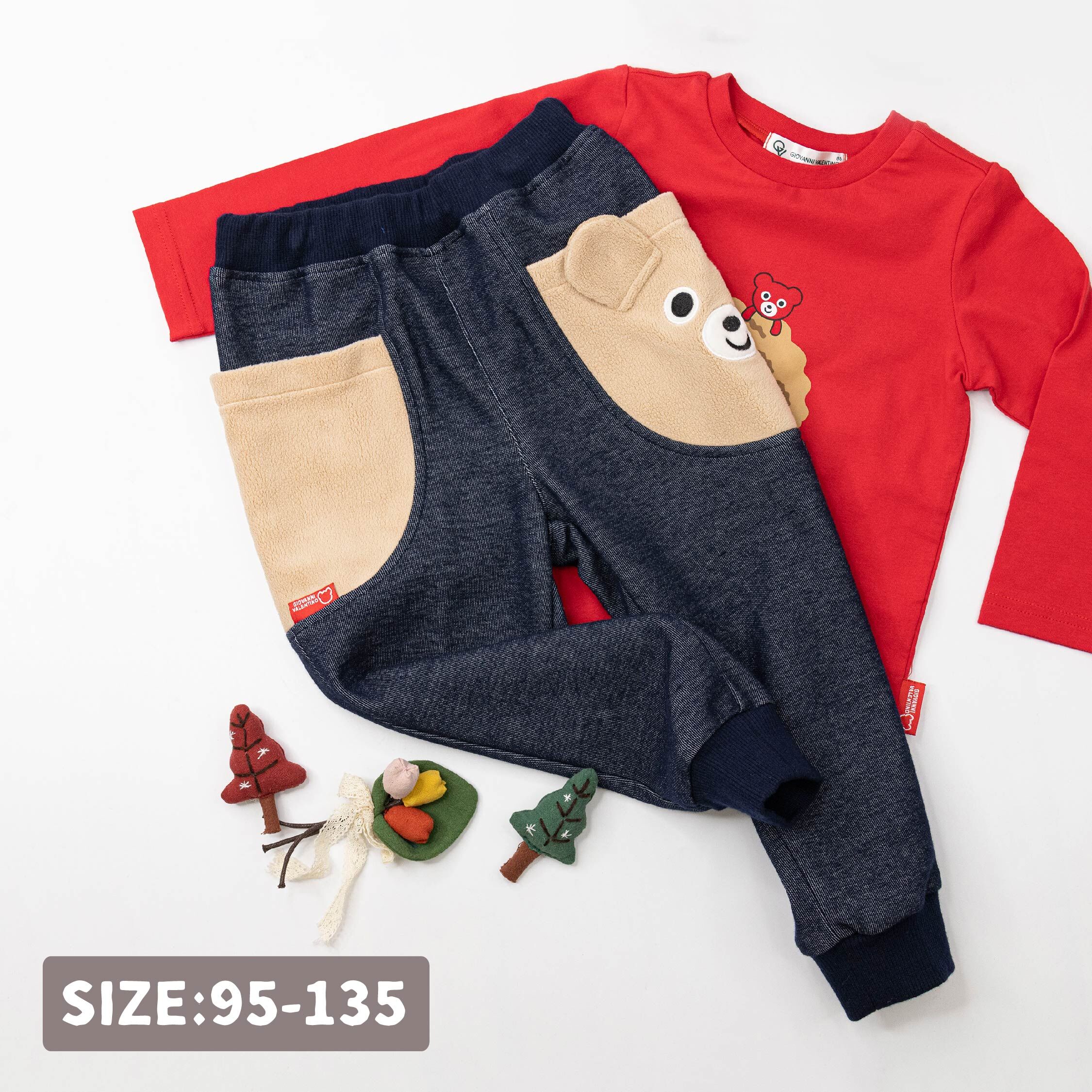 范侖鐵諾【52538】毛毛小熊造型測口袋設計縮口褲