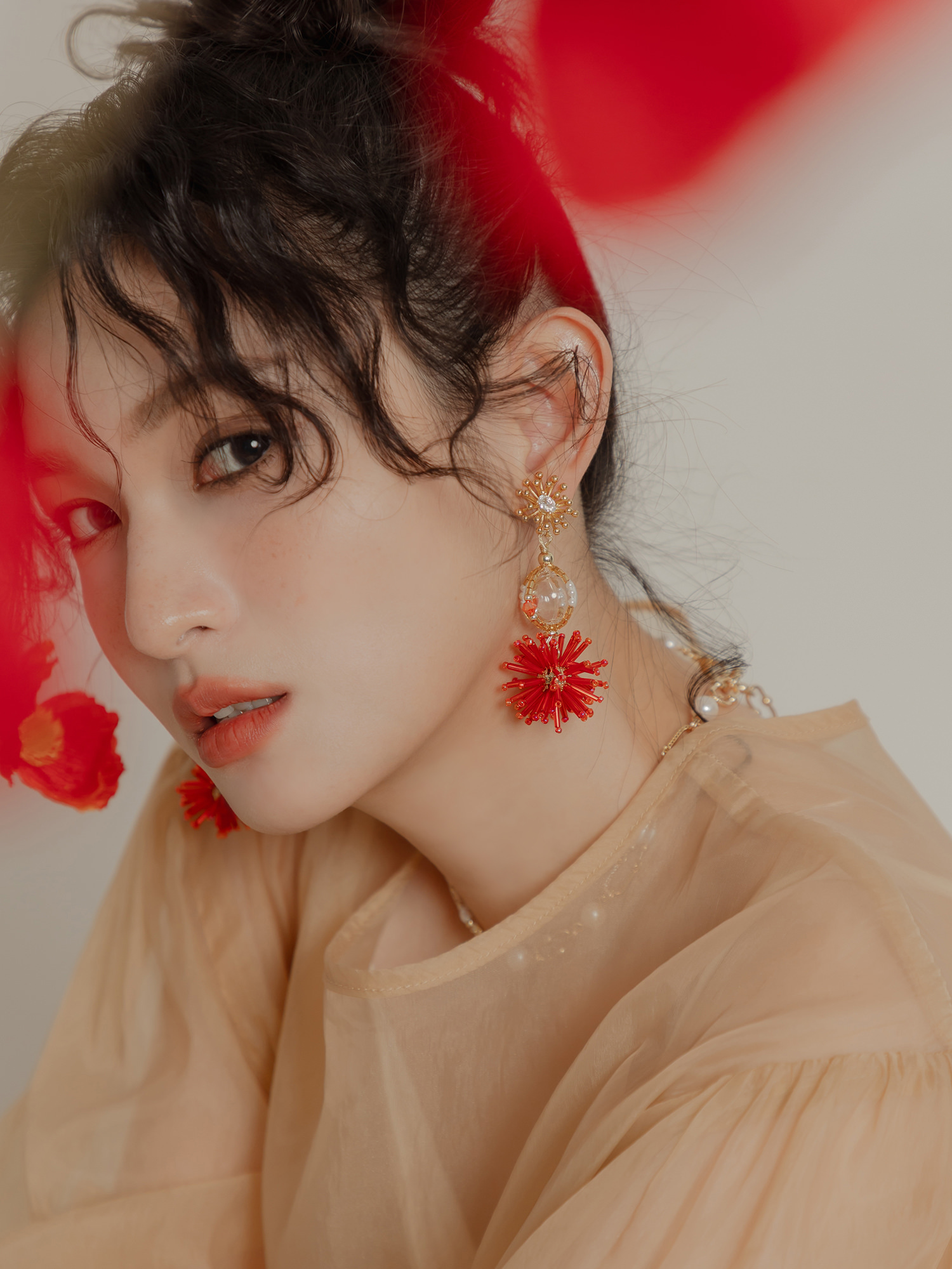 繁花束果。(2way)MUCHAT手作14KGP煙花玻璃球純銀針耳環