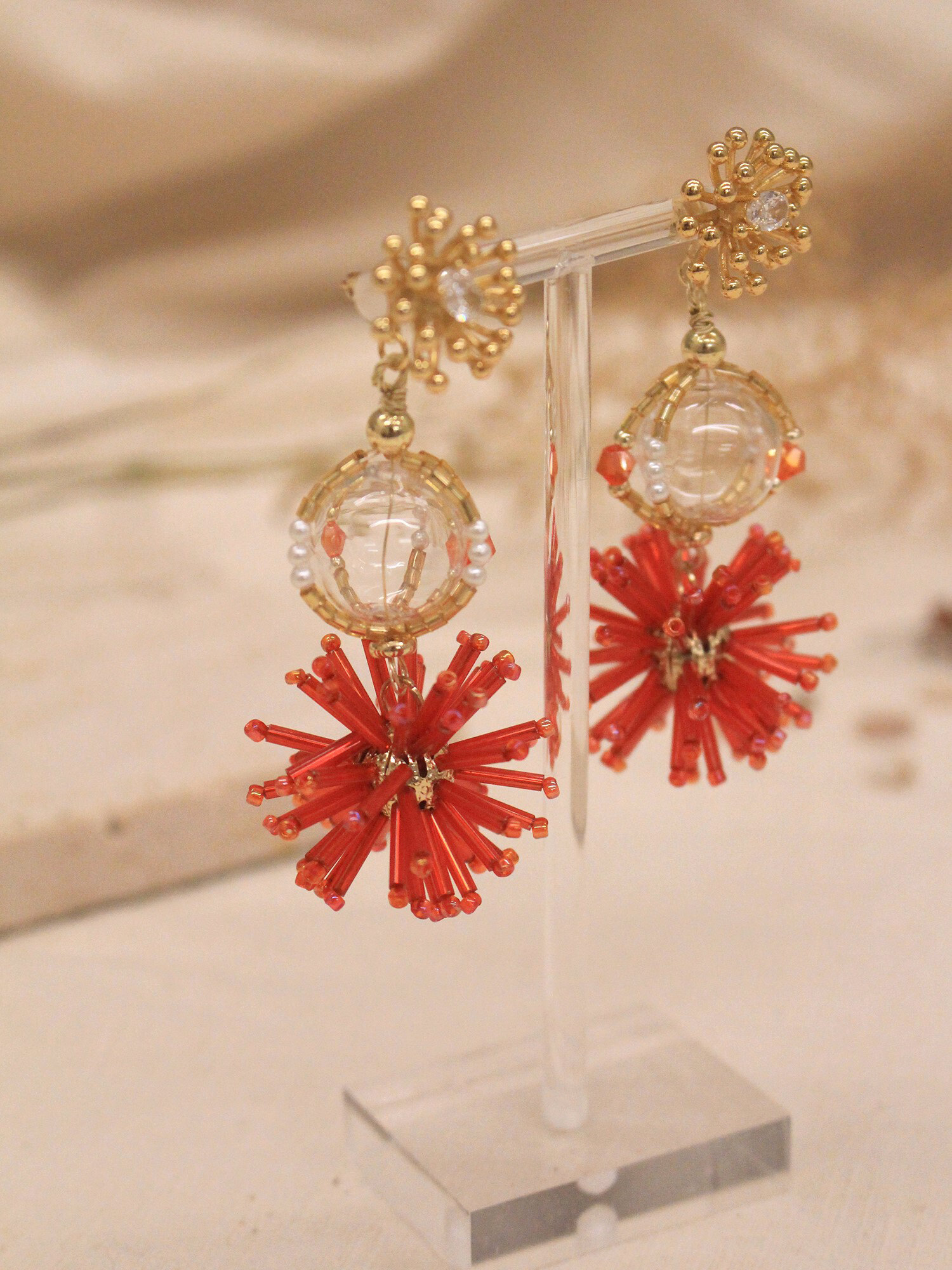 繁花束果。(2way)MUCHAT手作14KGP煙花玻璃球純銀針耳環