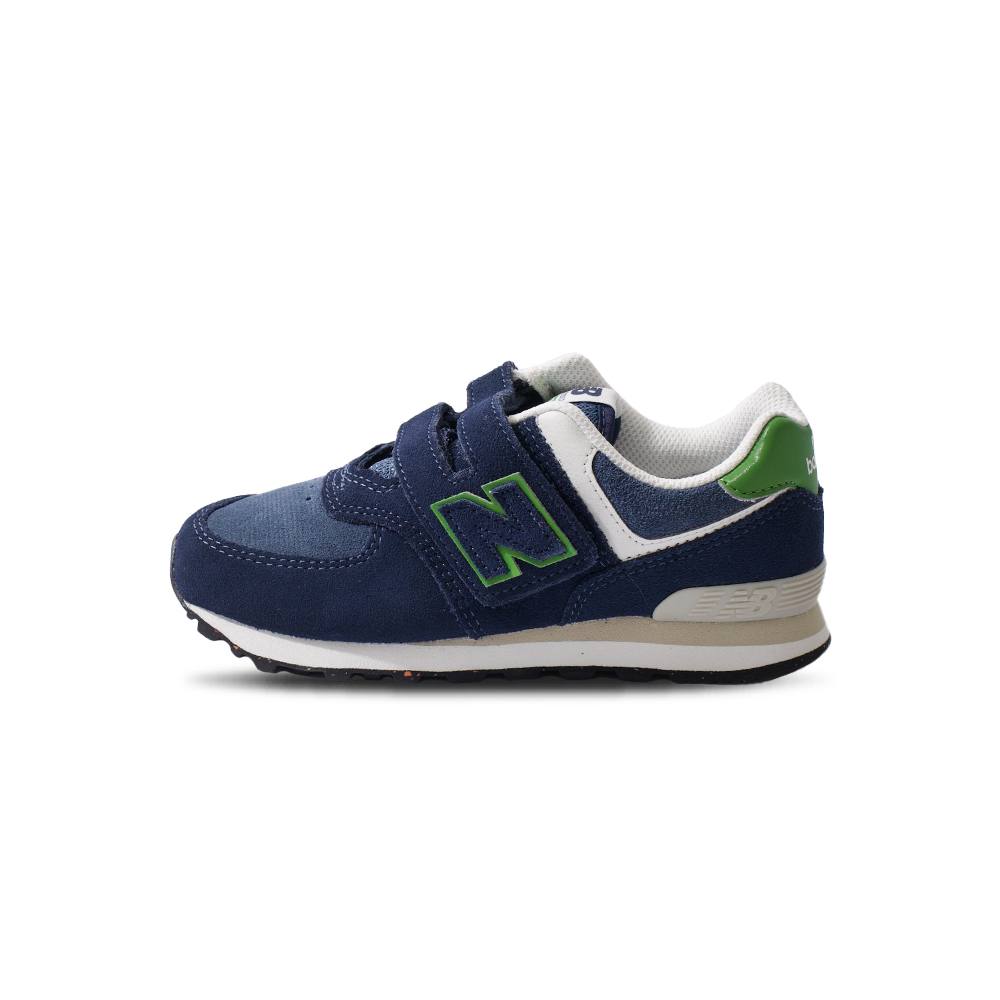 New Balance 574 中童 童鞋 藍綠色 寬楦 魔鬼氈 麂皮 舒適 休閒 運動 慢跑鞋 PV574QBL