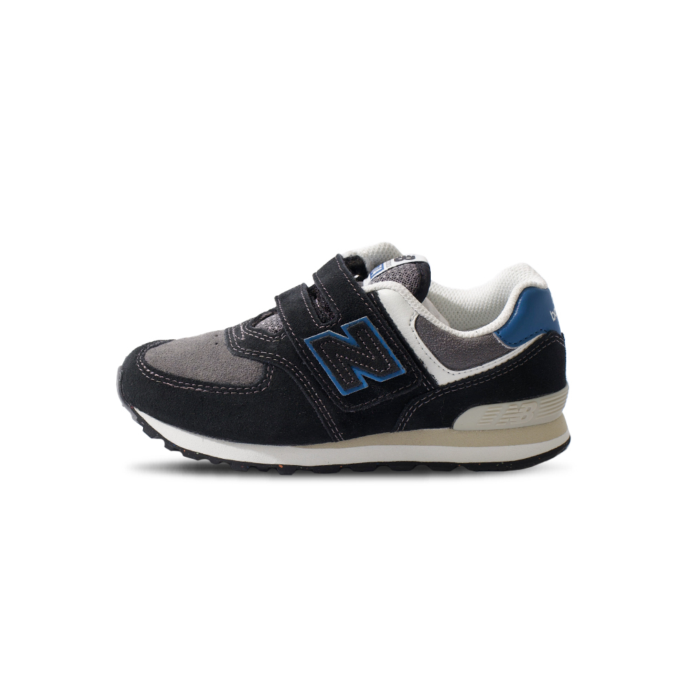 New Balance 574 中童 童鞋 藍黑色 寬楦 魔鬼氈 麂皮 舒適 休閒 運動 慢跑鞋 PV574QRB