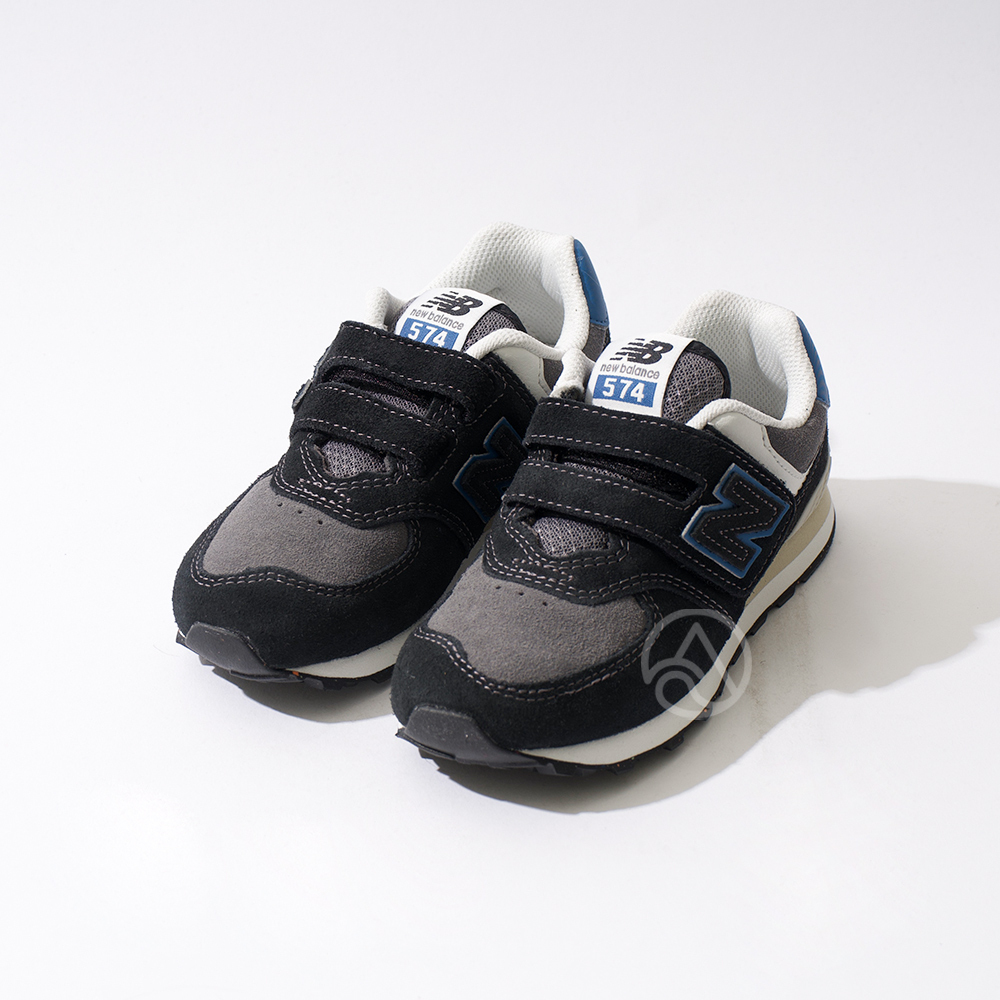 New Balance 574 中童 童鞋 藍黑色 寬楦 魔鬼氈 麂皮 舒適 休閒 運動 慢跑鞋 PV574QRB