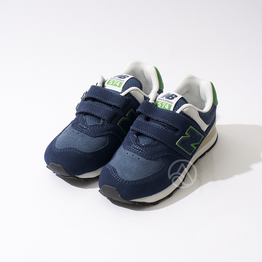 New Balance 574 中童 童鞋 藍綠色 寬楦 魔鬼氈 麂皮 舒適 休閒 運動 慢跑鞋 PV574QBL