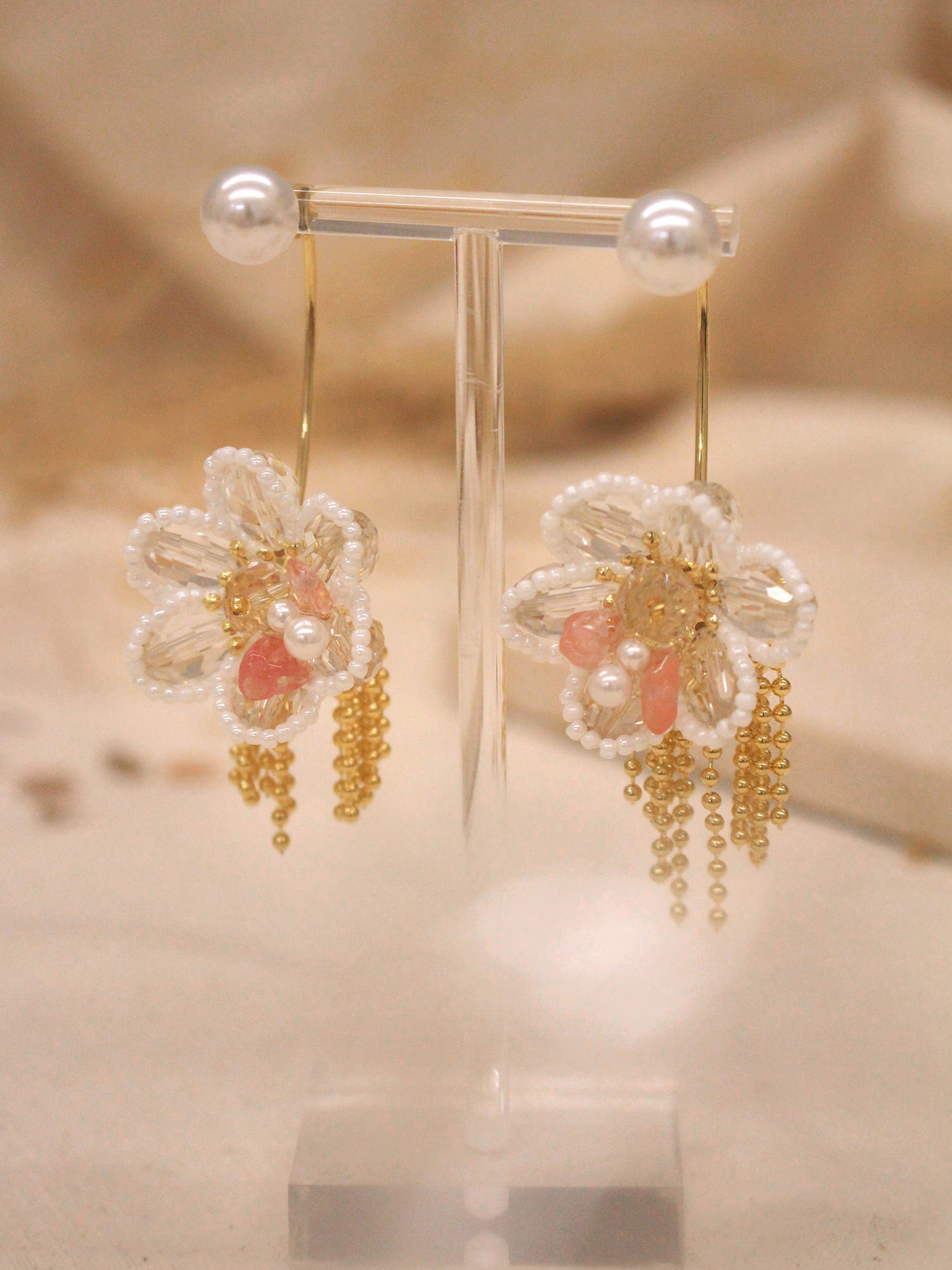 紅色畫布。(2way)MUCHAT手作14KGP西瓜晶珠花純銀針耳環