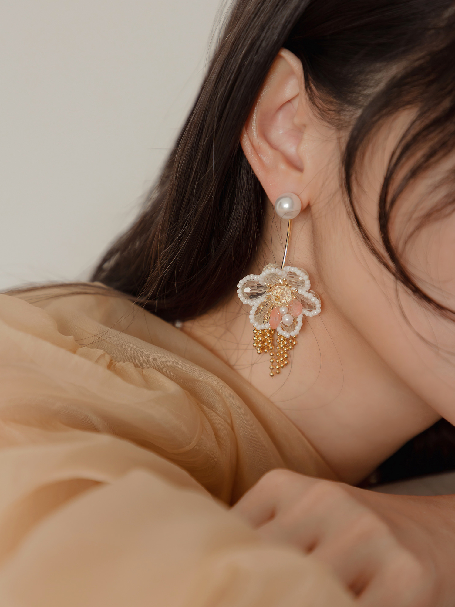 紅色畫布。(2way)MUCHAT手作14KGP西瓜晶珠花純銀針耳環