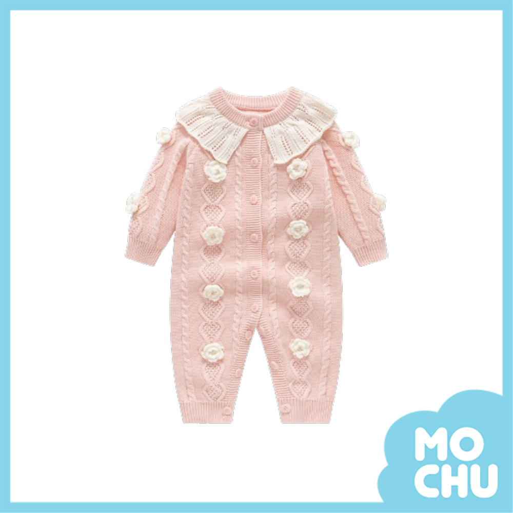 公主花朵荷葉領針織連身衣