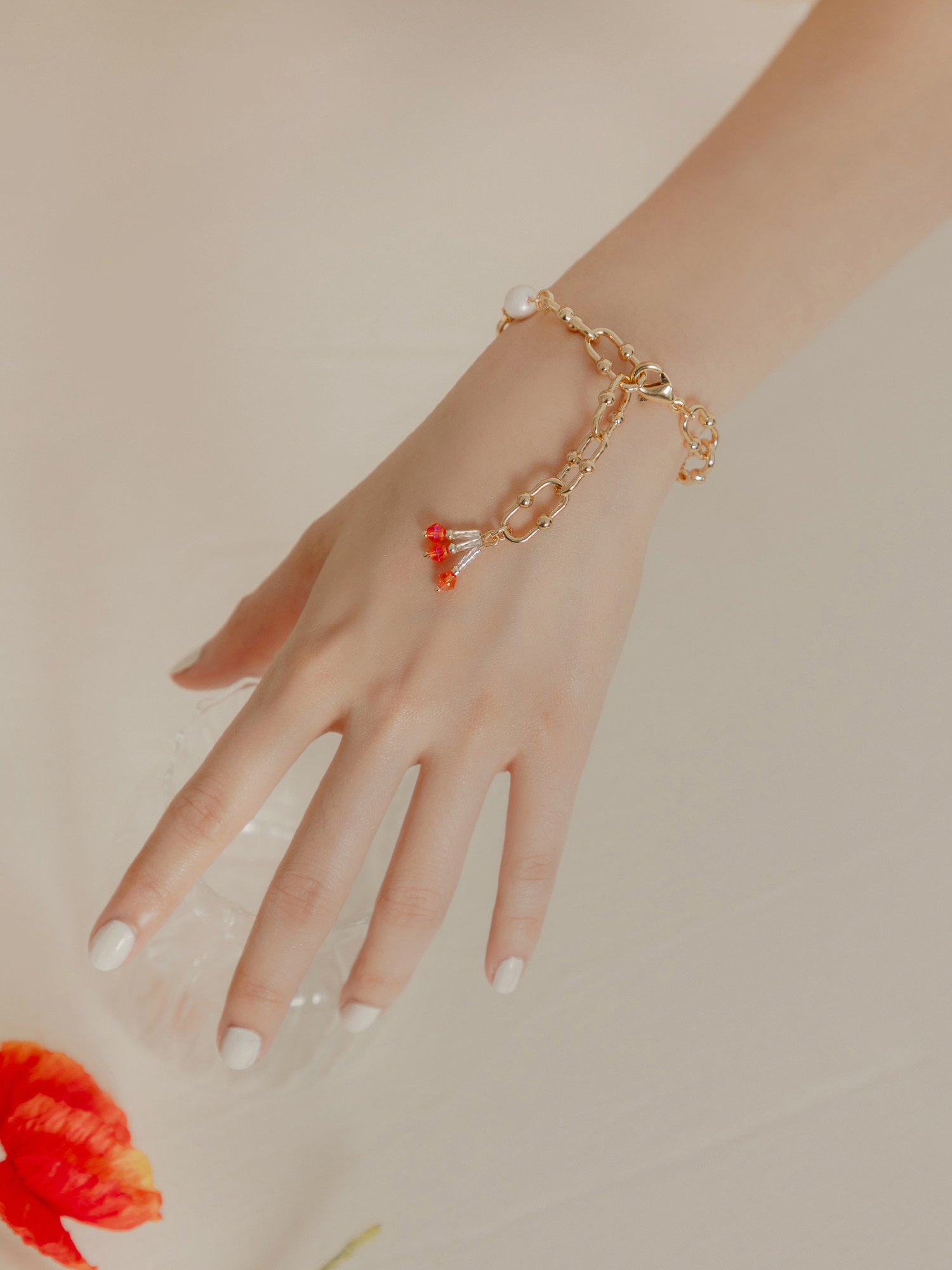 金魚嚮往。MUCHAT手作14KGP鋯石琉璃珍珠手鍊