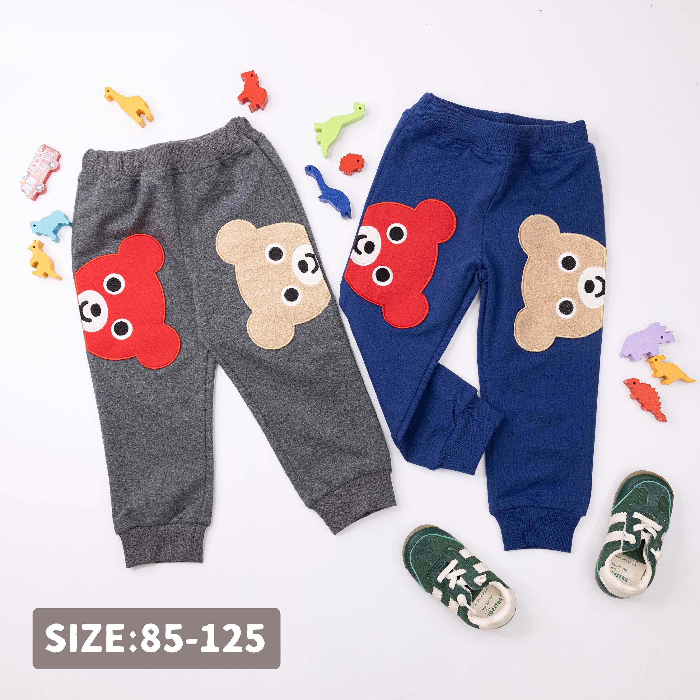 范侖鐵諾【52542】對稱大頭熊刺繡縮口褲＊二色