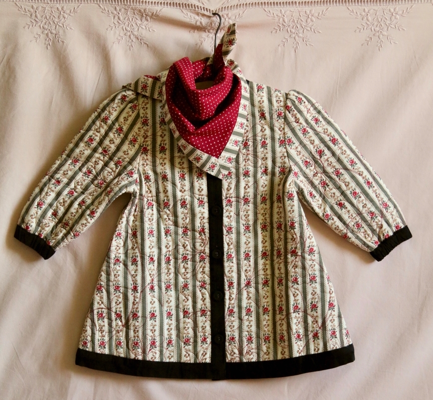 BONJOUR DIARY 優雅條紋兩穿洋裝外套(含圍巾)Dress coat&scarf tapestry kaki stripe print