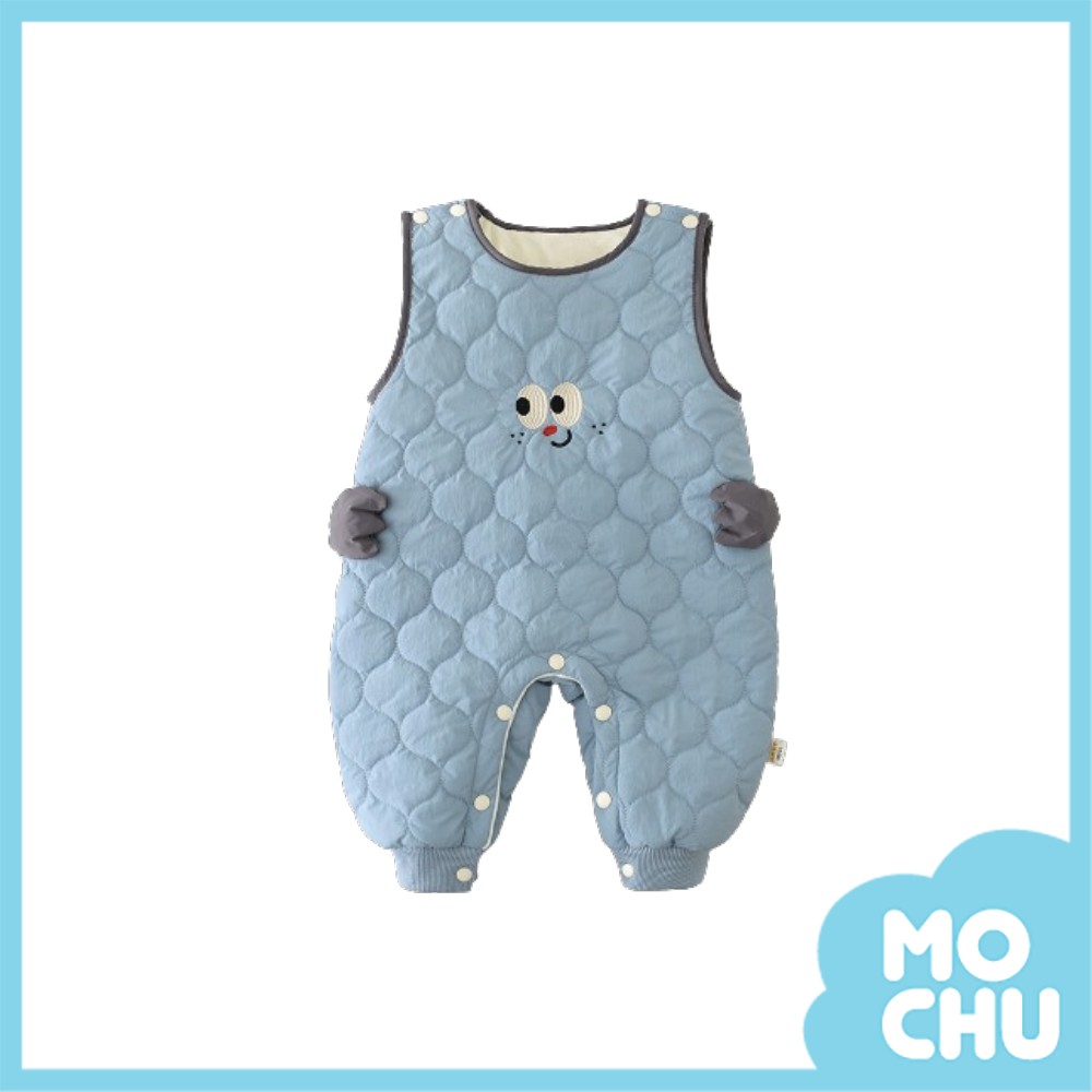 小藍臉衍縫加絨吊帶連身衣