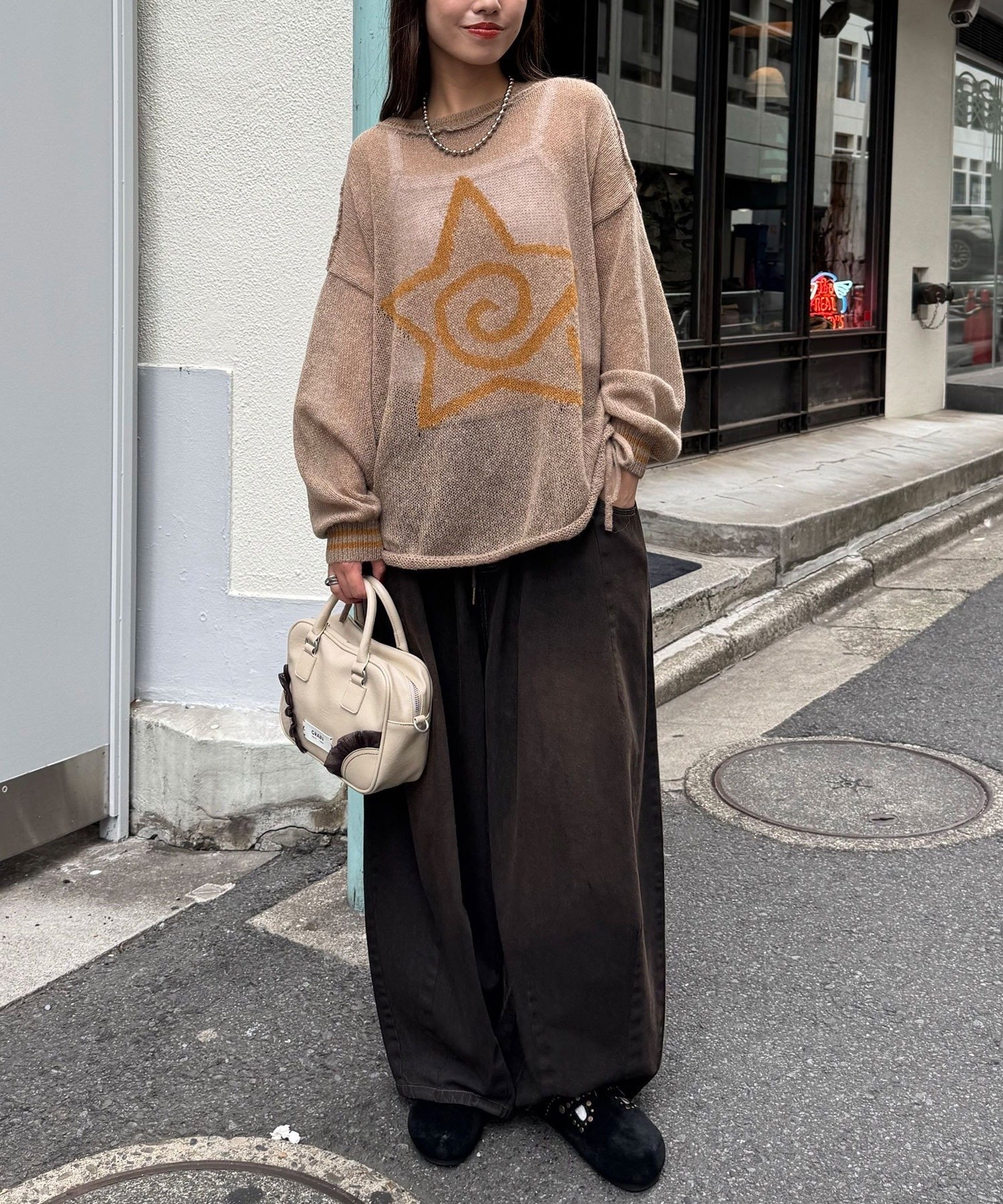 CIAOPANIC / Star logo shirred sheer knit