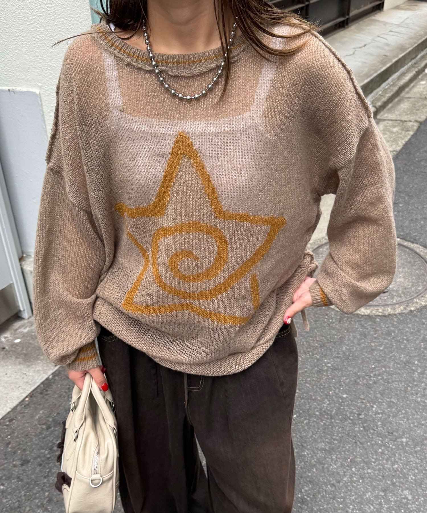 CIAOPANIC / Star logo shirred sheer knit