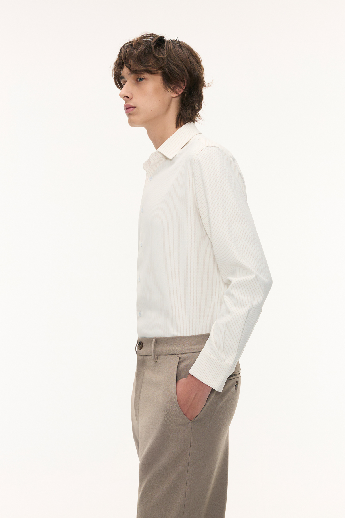 LINE長袖襯衫 REGULAR 男（棕）