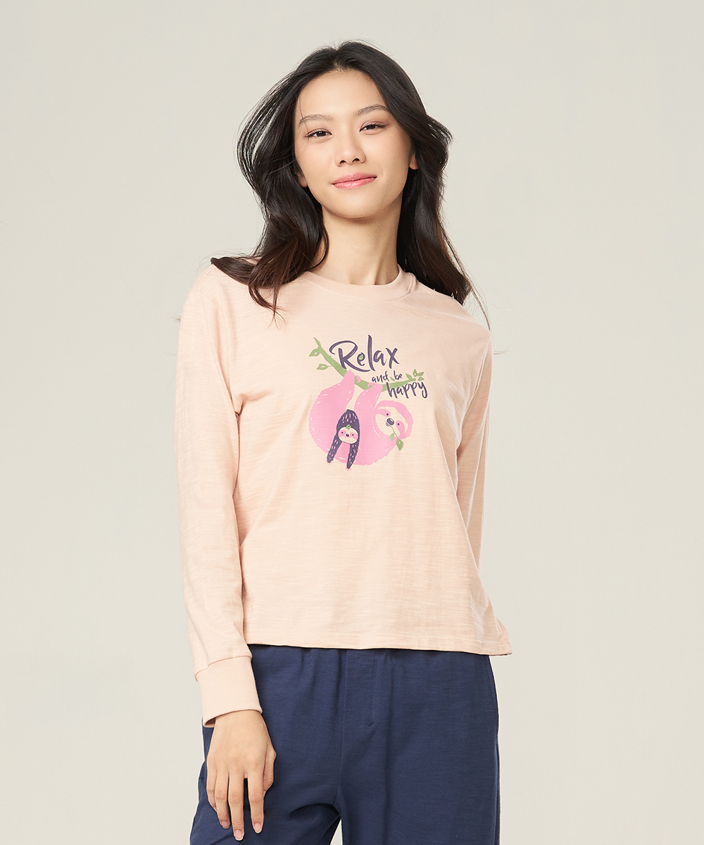 自由空間-FLOWING 竹節棉女印花圓領寬版衫 UE0D1825