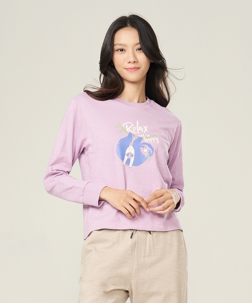 自由空間-FLOWING 竹節棉女印花圓領寬版衫 UE0D1825