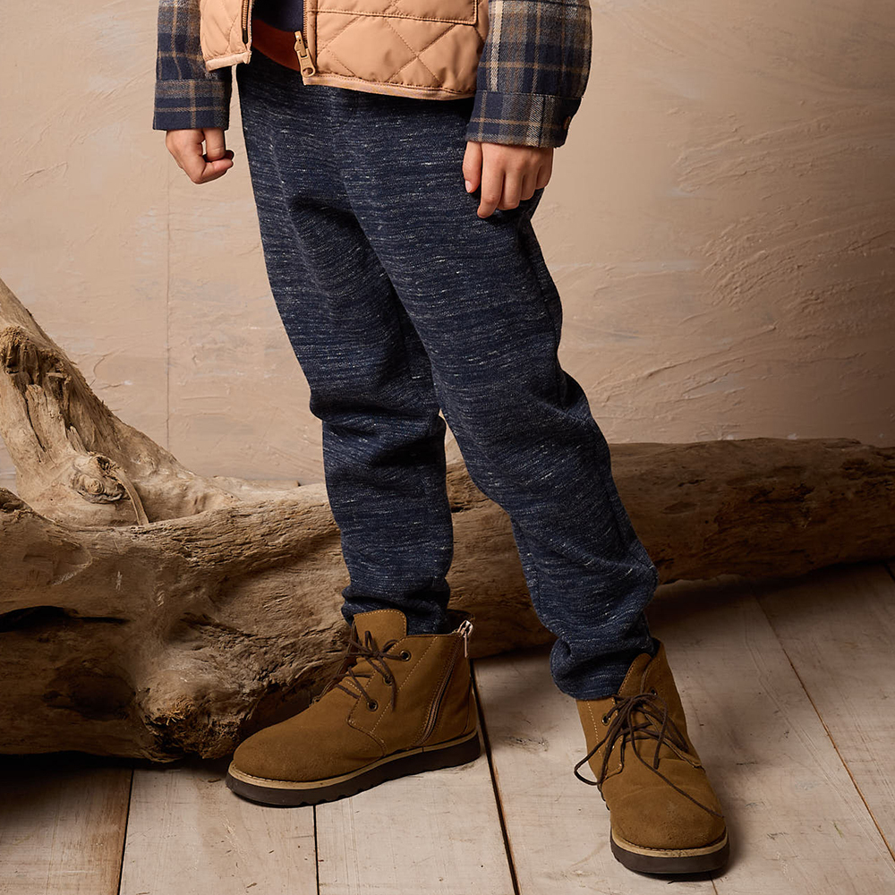 PIPPY 休閒鬆緊百搭彈性棉長褲 藍