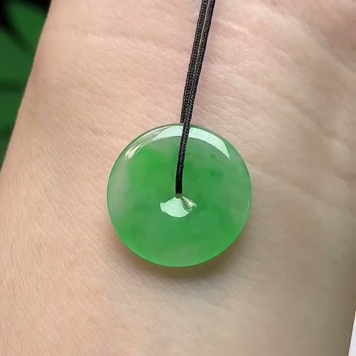 翡翠飄綠平安扣 (17.1mm直徑),天然翡翠A玉, 緬甸玉, Jade, Jadeite