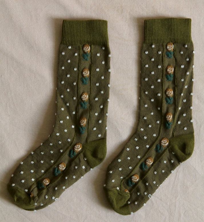 BONJOUR DIARY 森林小花襪Dots/flowers socks green