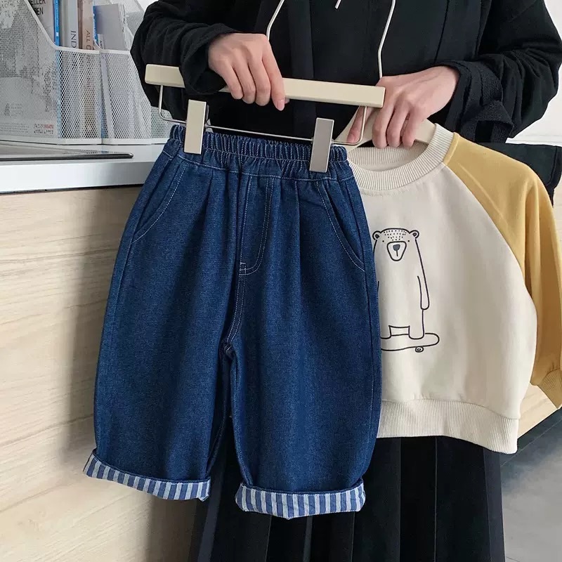 直條拼接牛仔褲