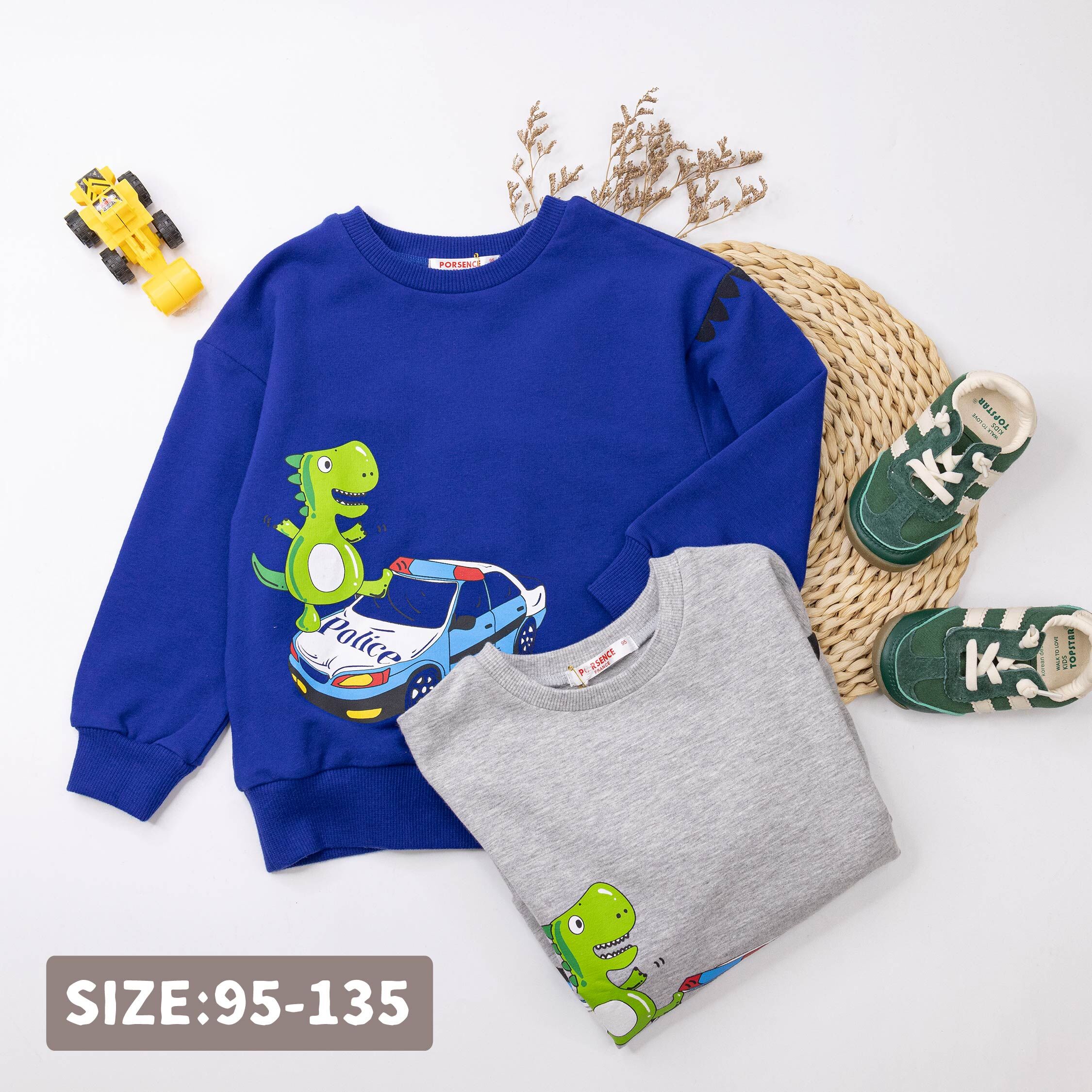 波紳士【22517】淘氣恐龍與警車舒適上衣＊二色