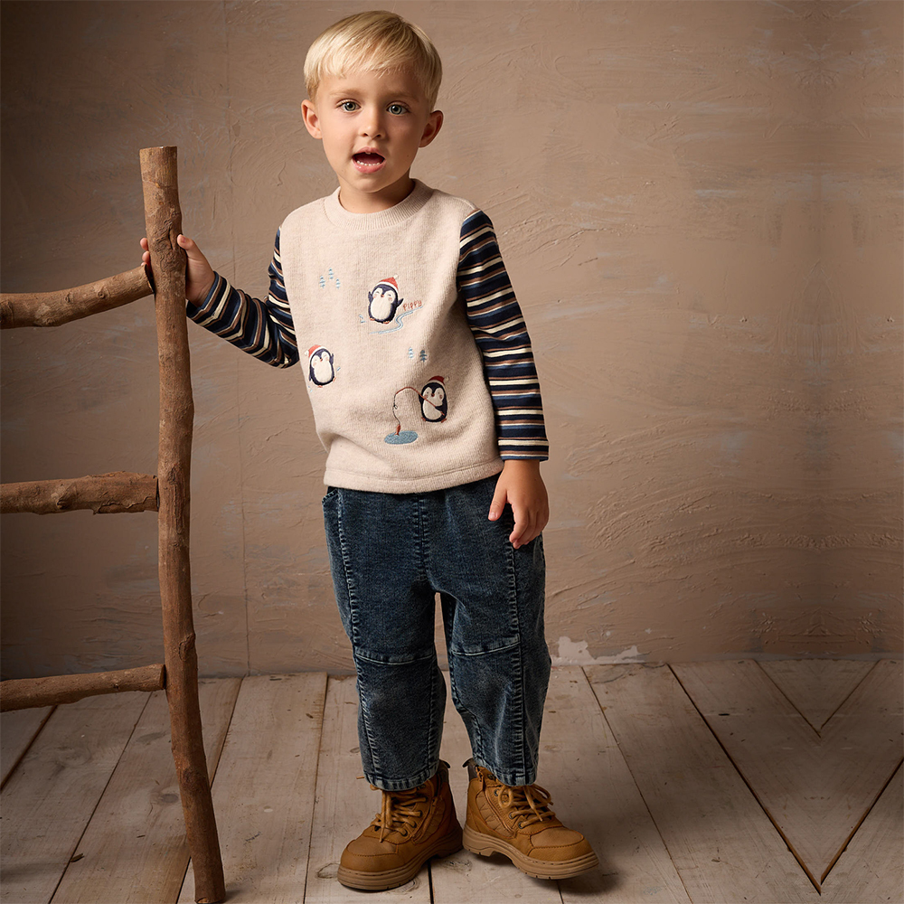 PIPPY 簡約剪裁鬆緊腰圍泡泡長褲  藍