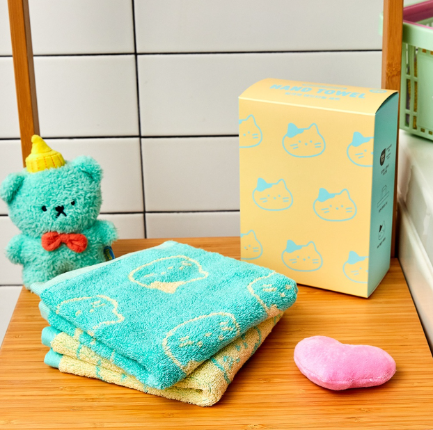 [S] BUTTER FB1224010 ALL DAY MILK CAT HAND TOWEL 2P SET 34X34,MINT, 8809963194731 (Final Sales) (SBR39)