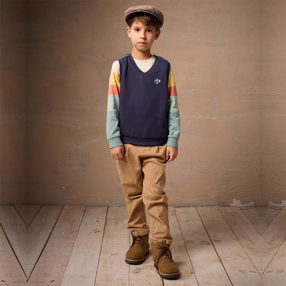 PIPPY 休閒鬆緊可調節腰圍彈性棉長褲 卡其