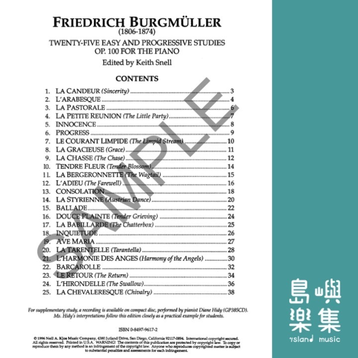 Burgmuller - 25 Easy & Progressive Studies, Op. 100