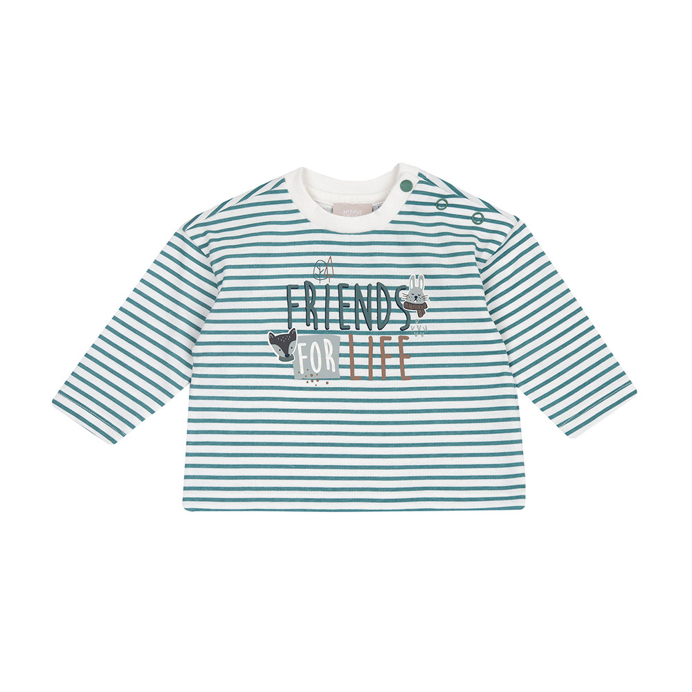 森林動物-條紋+印圖長袖上衣