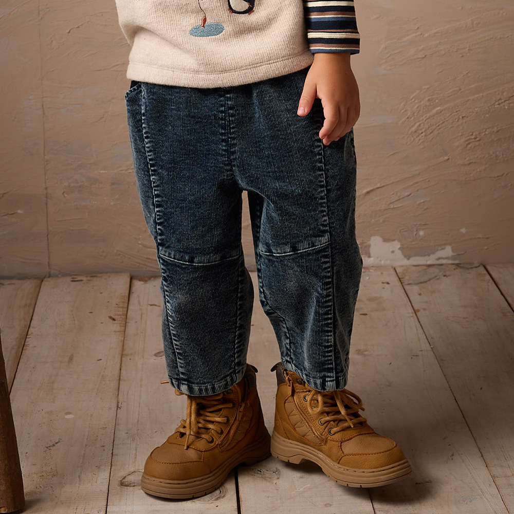 PIPPY 簡約剪裁鬆緊腰圍泡泡長褲  藍