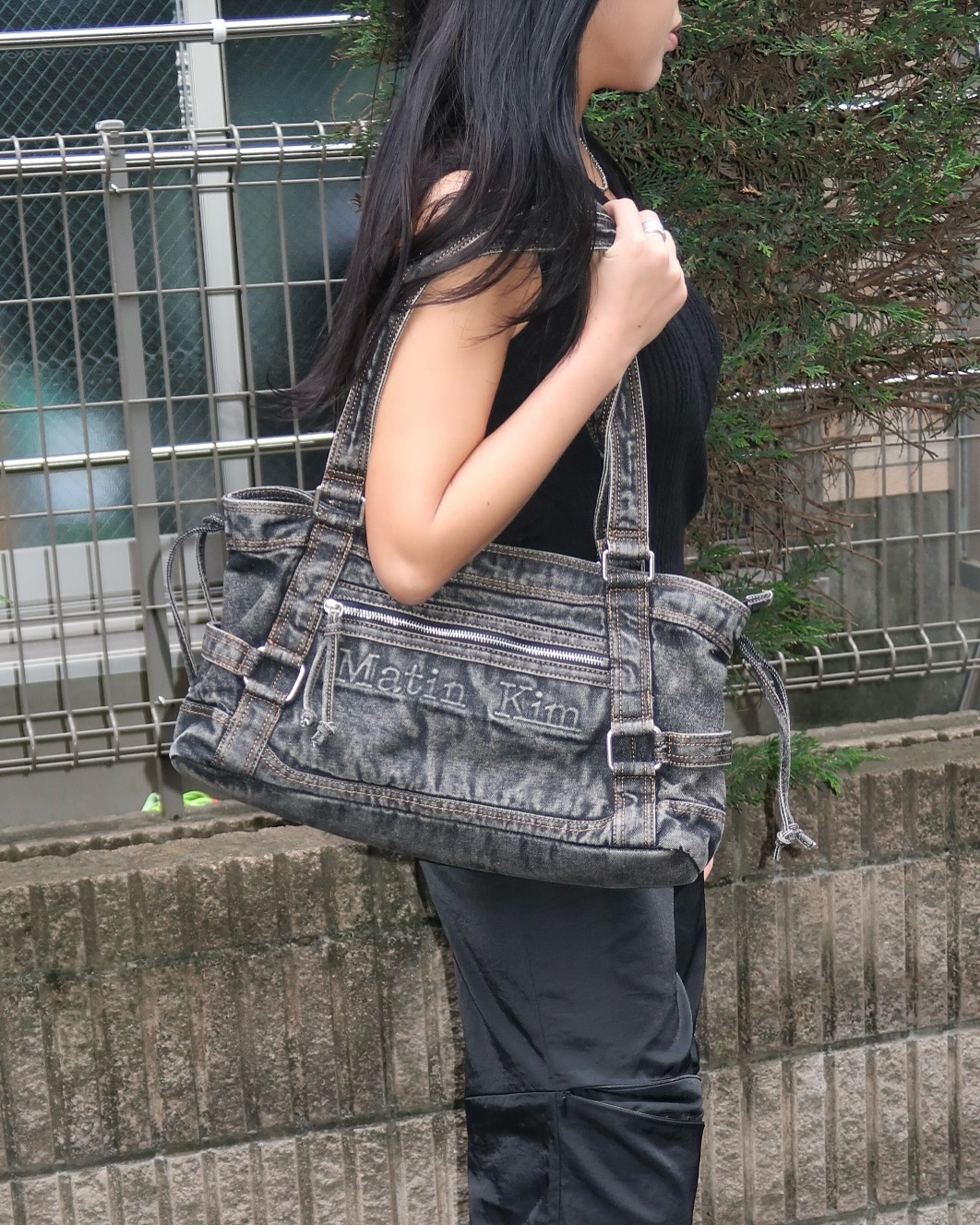 MATIN WASHED DENIM SQUARE BAG