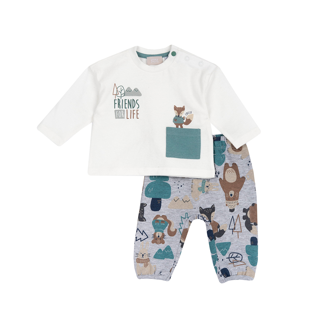 森林動物-印圖+滿版印花褲長袖套裝