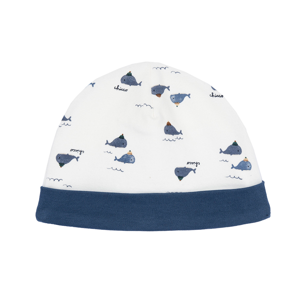 海洋鯨魚-滿版反折嬰兒帽