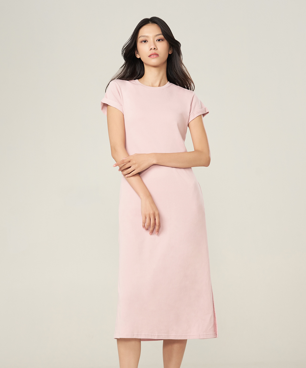 自由空間-卷卷棉 輕彈棉柔女反折袖口袋洋裝 UE082825