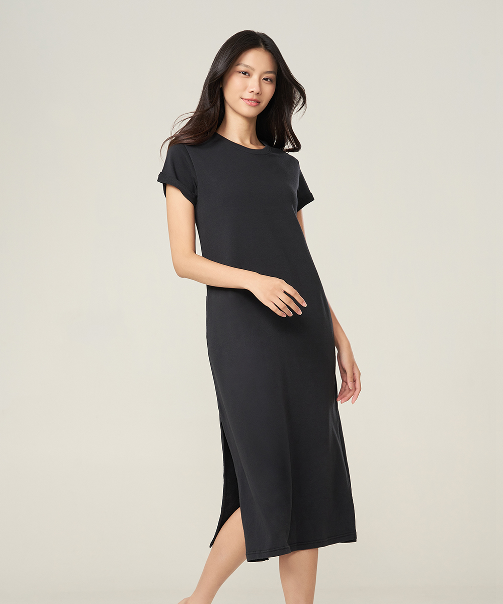 自由空間-卷卷棉 輕彈棉柔女反折袖口袋洋裝 UE082825