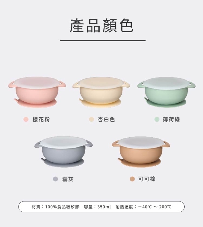 HomeMommy 矽膠雙耳防滑附蓋吸盤碗