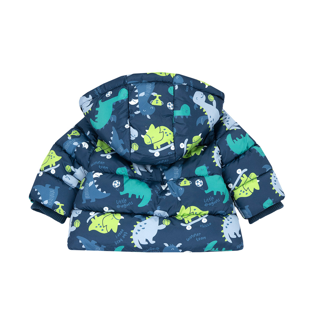 恐龍運動員-滿版恐龍動帽防潑水舖棉長版外套