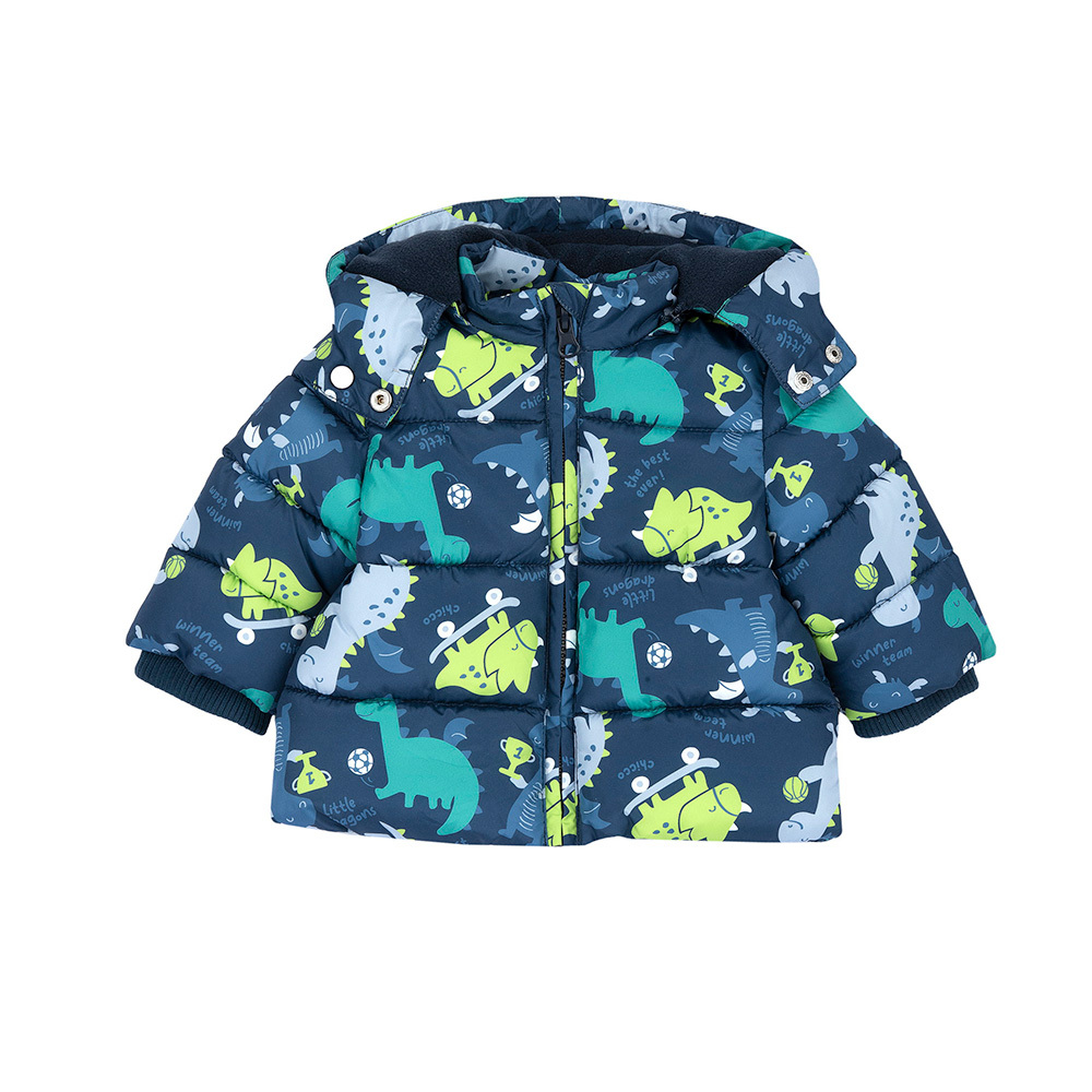 恐龍運動員-滿版恐龍動帽防潑水舖棉長版外套