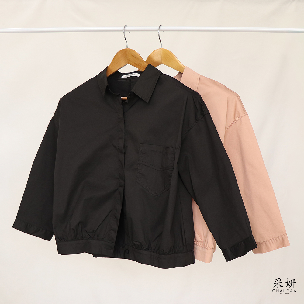 落肩抓皺下擺微擋風襯衫外套