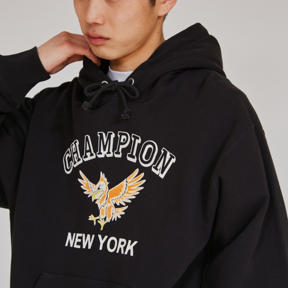 男款-CASUAL 寬版印花連帽衛衣-黑色（C3-C102-055）