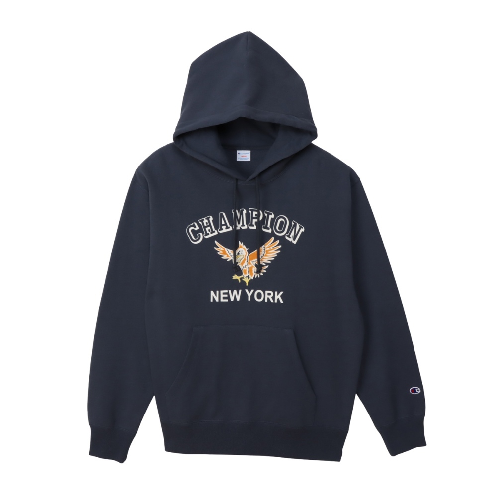 男款-CASUAL 寬版印花連帽衛衣-深藍色（C3-C102-350）