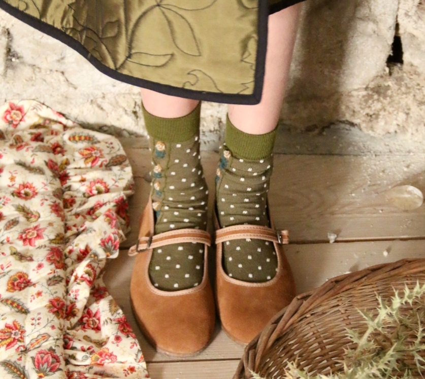 BONJOUR DIARY 森林小花襪Dots/flowers socks green