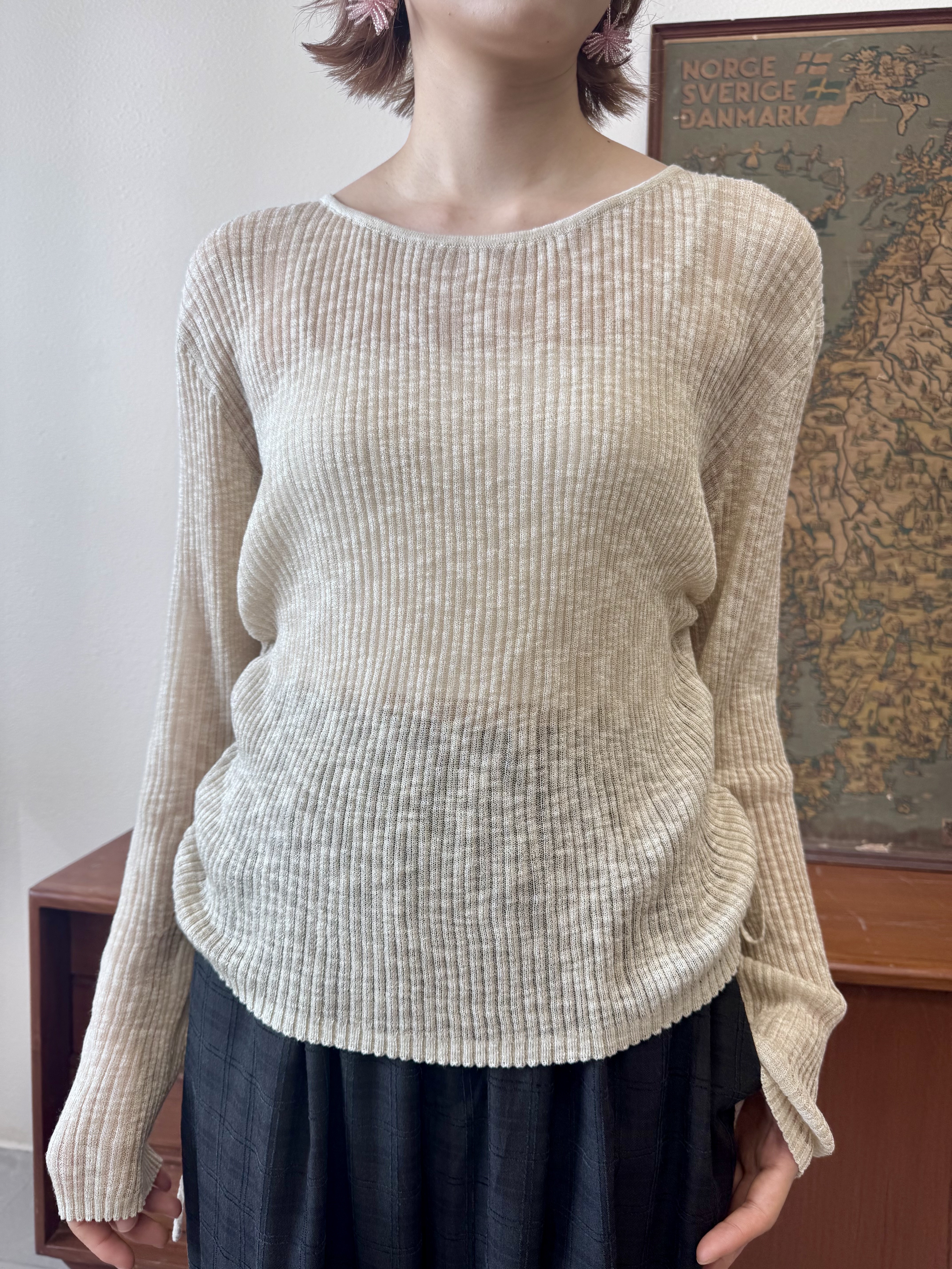 麻紗側索繩針織上衣 - SW53828