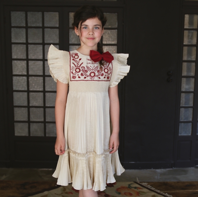BONJOUR DIARY 荷葉袖柔和百褶洋Dress pleated ivory taffetas