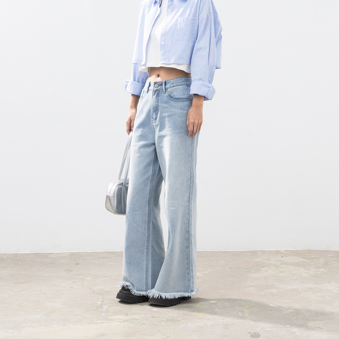 Straight-leg jeans with shimmering hems S/M/L【04011845】in stock+pre-order