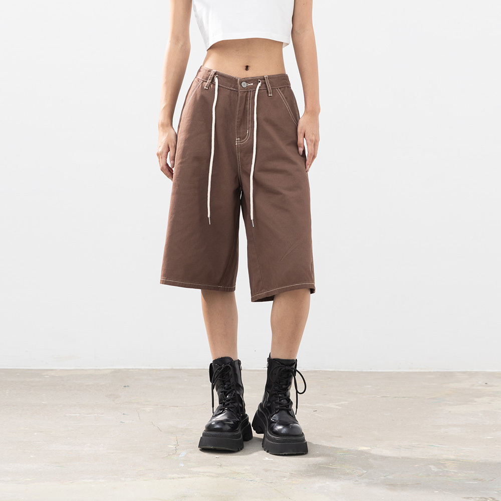 Low-rise design, color matching stitching, brushed cropped trousers, two colors available S/M/L【04101969】in stock+pre-order